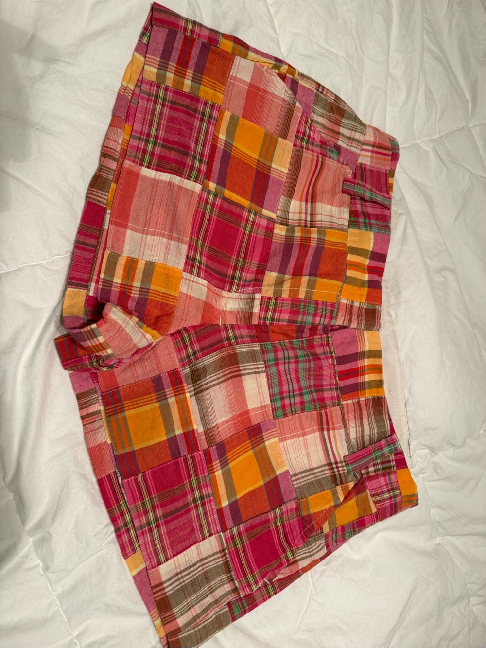 J. Crew Pink Orange Plaid Patchwork Cotton Shorts